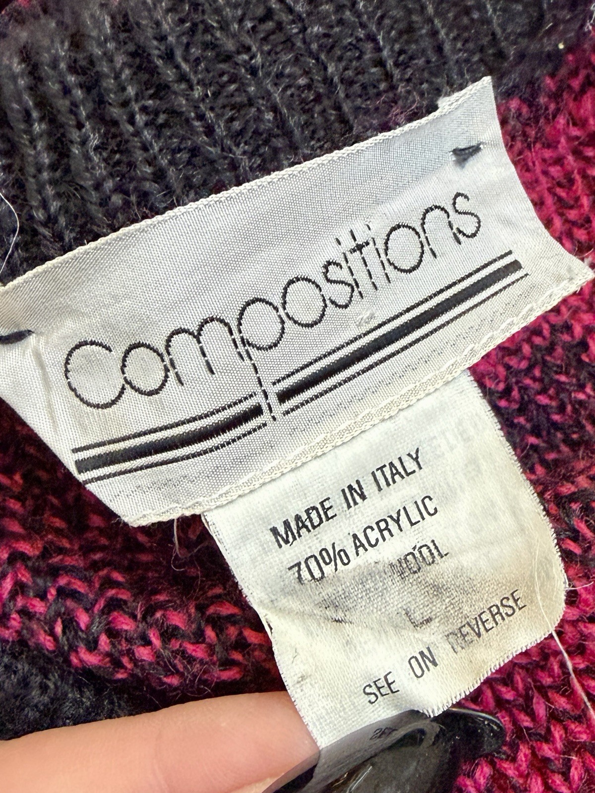 Vintage Compositions Made in Italy Geometric Sweater Pink Black Knit Size L