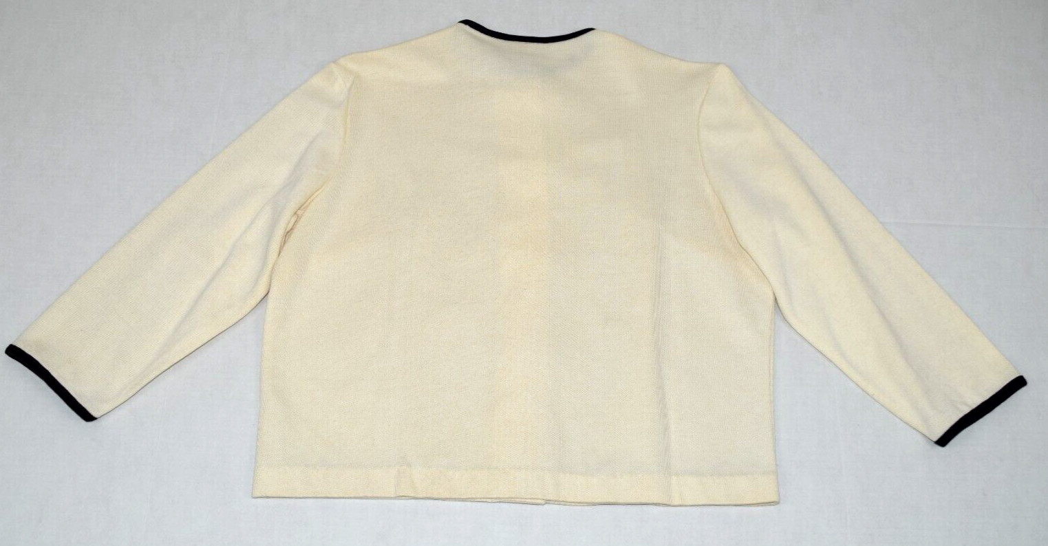 Vintage Jacket Jantzen Size M 70s Ivory Black Trim Leafy Green Embroidered Knit