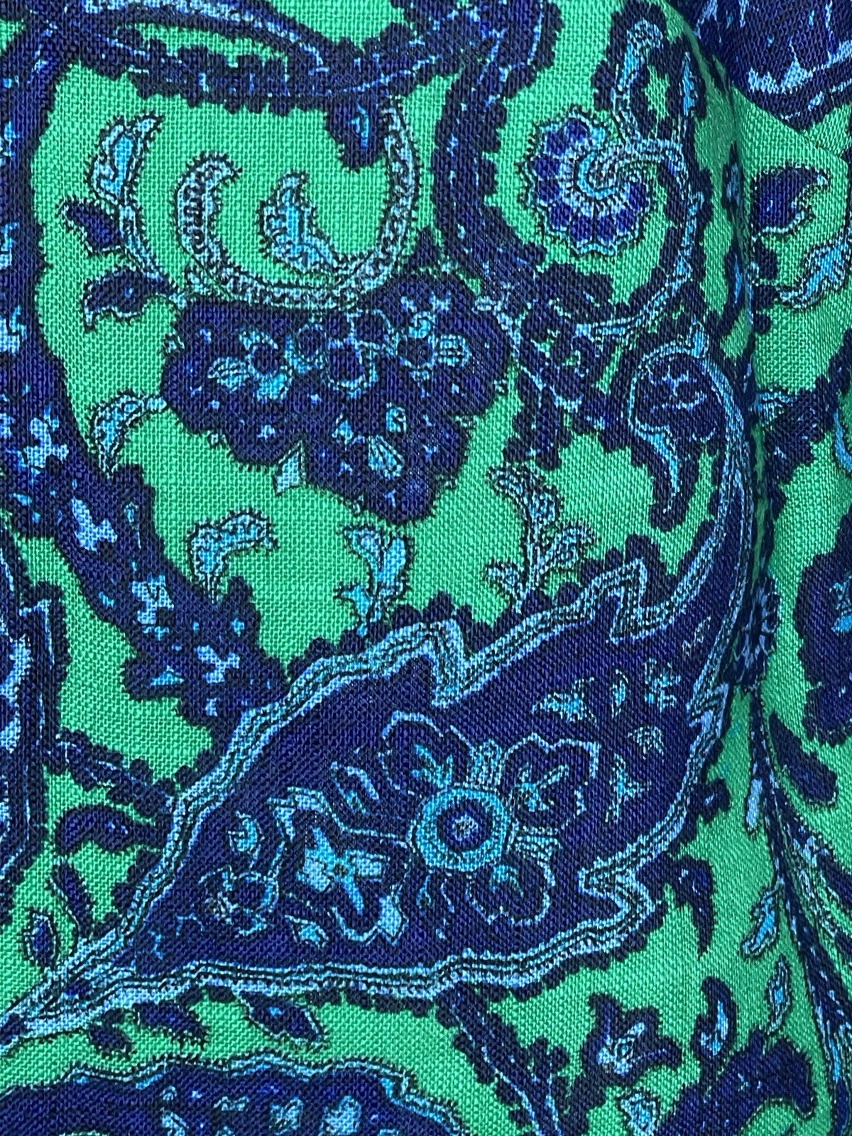 Vintage Loubella Originals Sheath Dress Bold 60s Lime Green and Navy Paisley *10