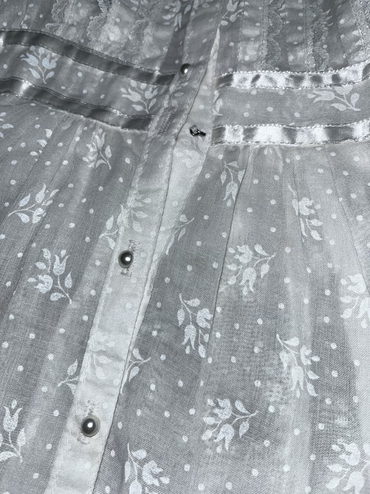 Vintage Gunne Sax by Jessica McClintock Floral Lace Sleeve Pearl Dress Size 9