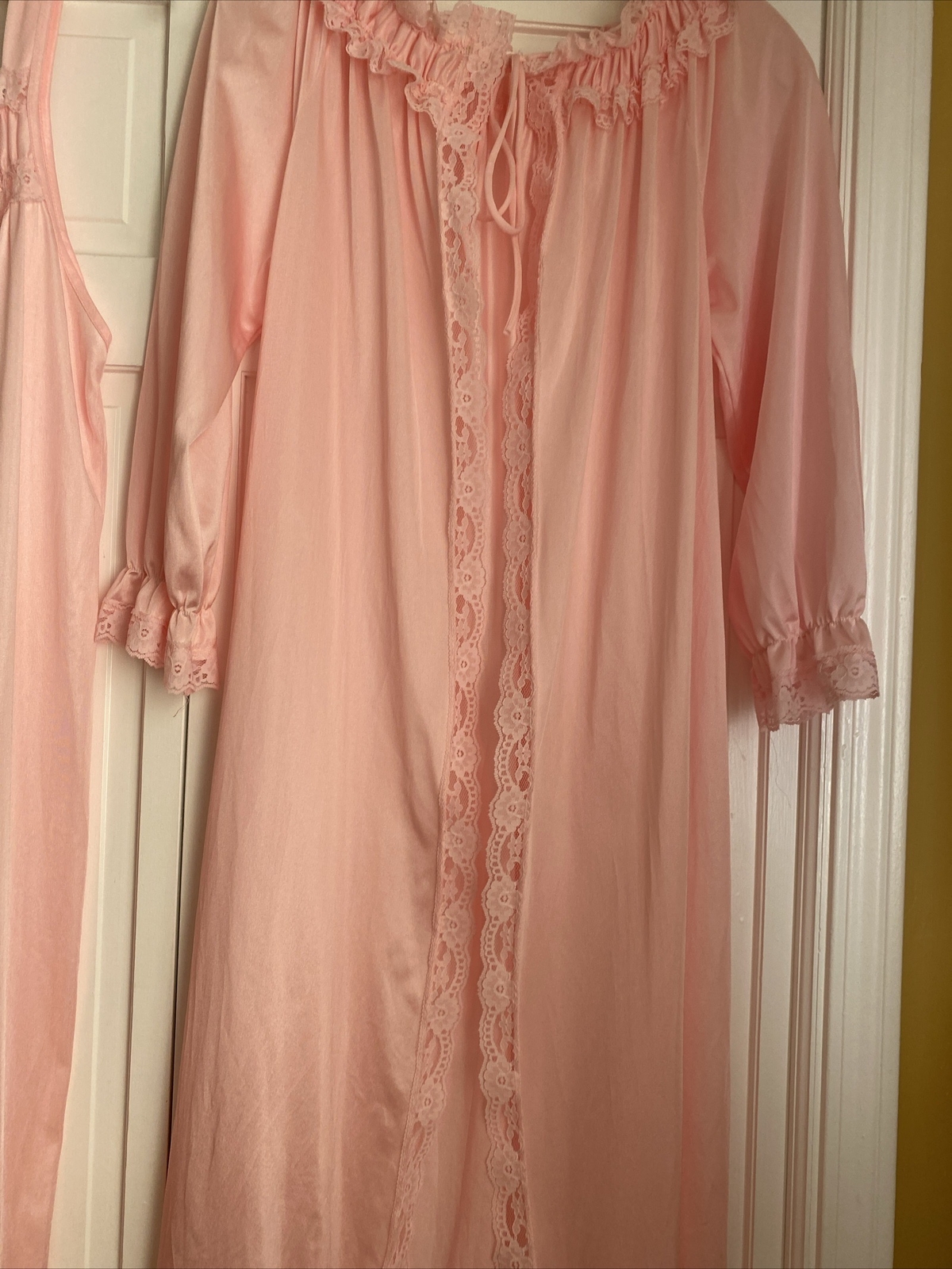 Vintage Glencraft Nylon w/ Lace Peignoir SET Long Nightgown Robe Lingerie Medium