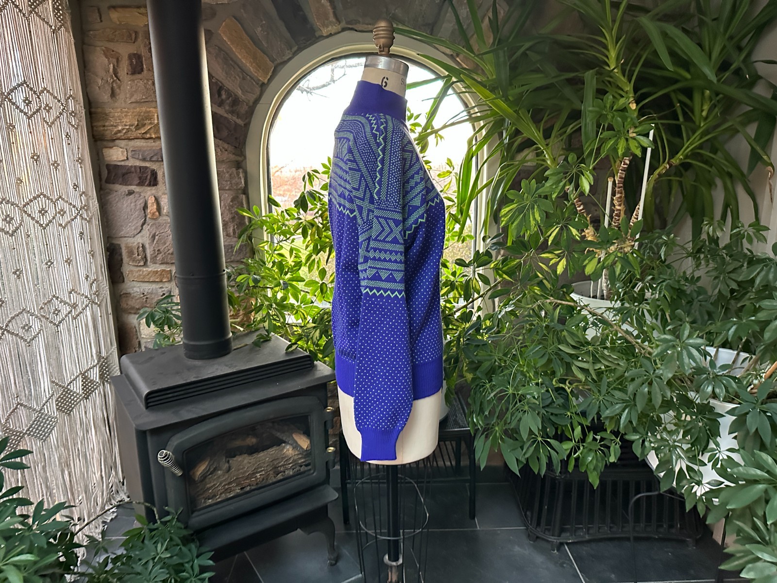 Vintage 1990s Blue and Green Geometric Design Sweater Summit Country