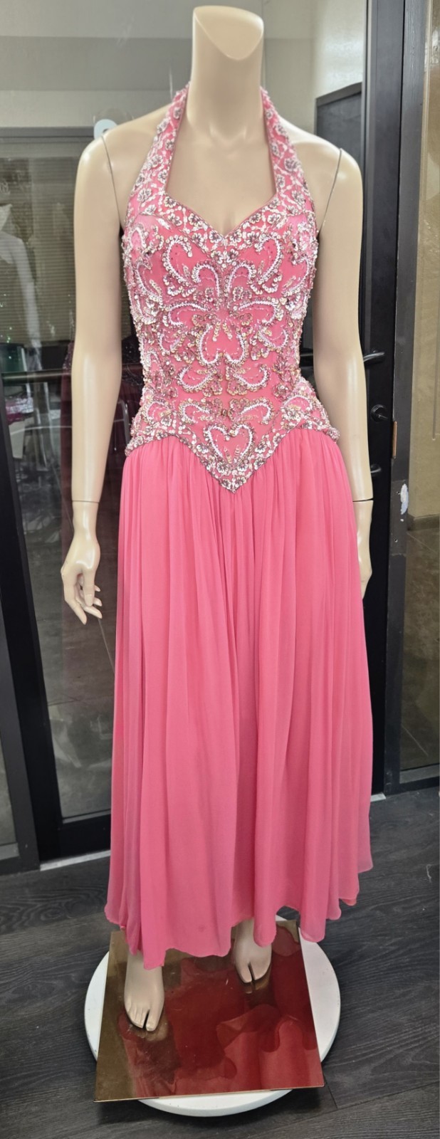 Mike Benet Vintage 1980s pink Chiffon Beaded Ball Gown Prom Dress sz 4