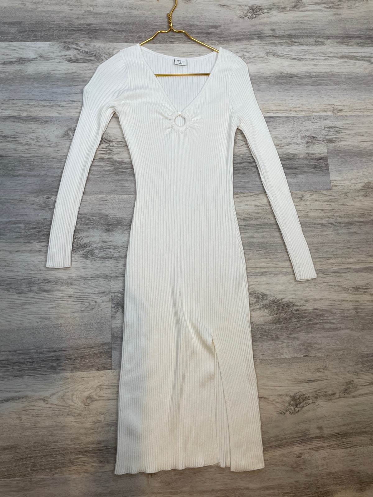 VTG Abercrombie and Fitch Keyhole Ribbed Long Slit V Neck Fitted Dress White M