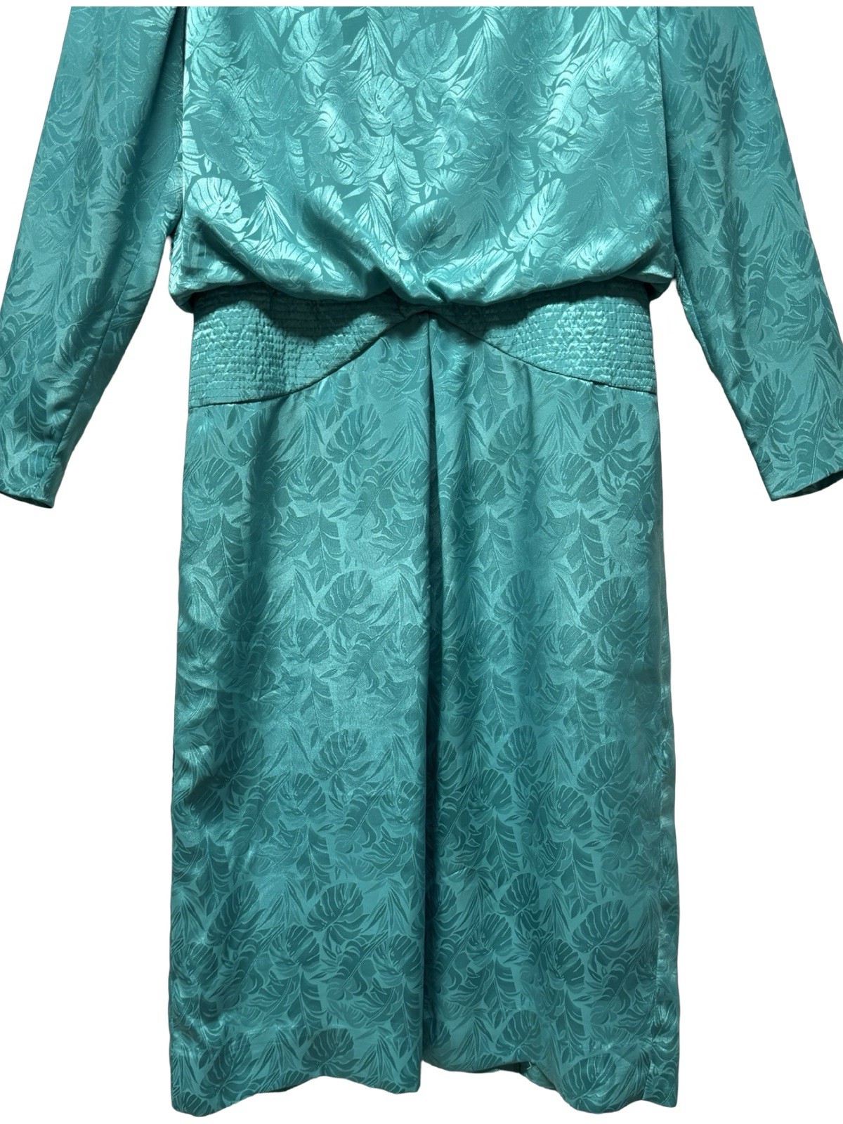 Vtg Henry Lee Women Dress 1960 Green Satin Floral Print Button Up Back Size 12