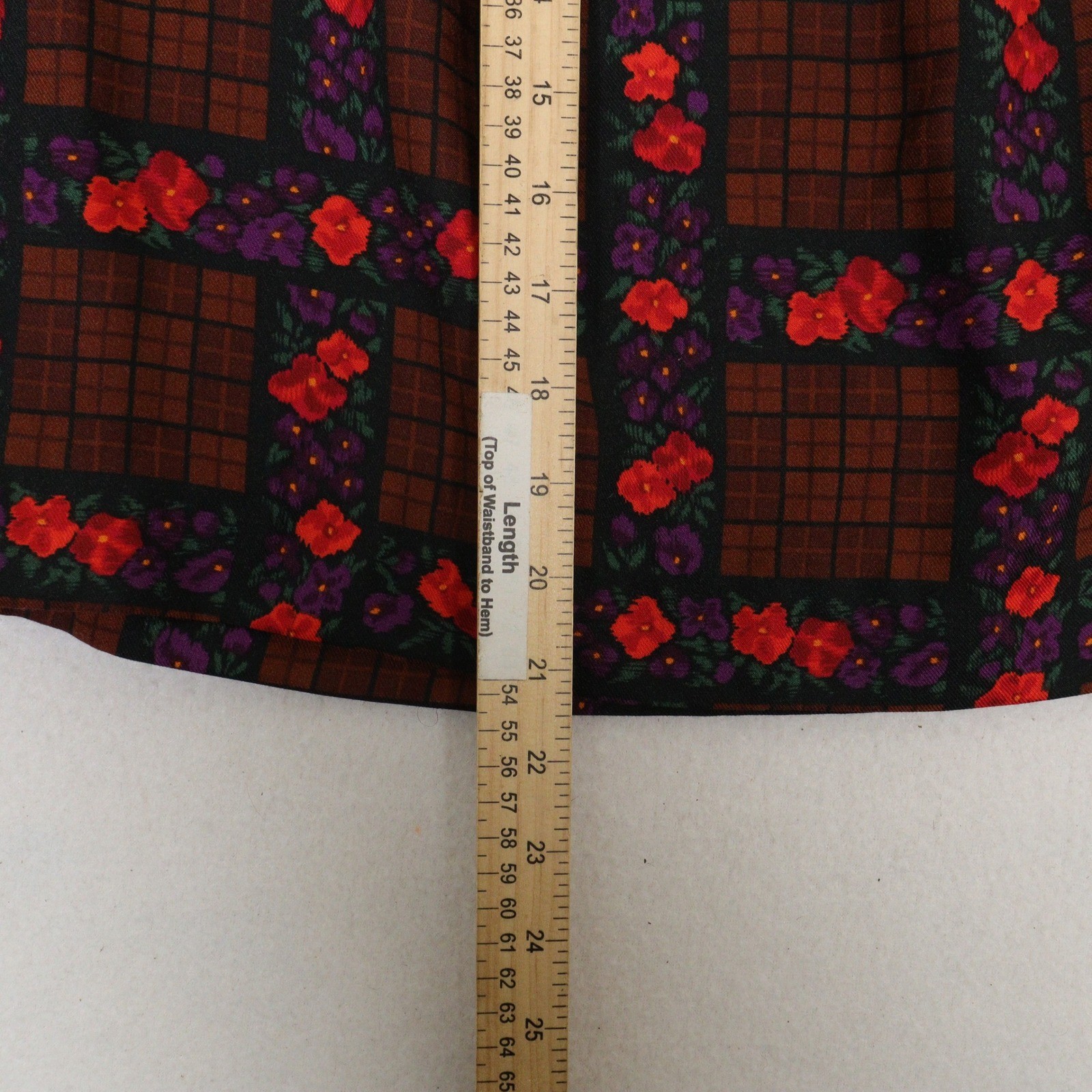 Vtg Oscar de la Renta Miss O Skirt Suit Floral Brown Plaid Velvet Trim Women 8