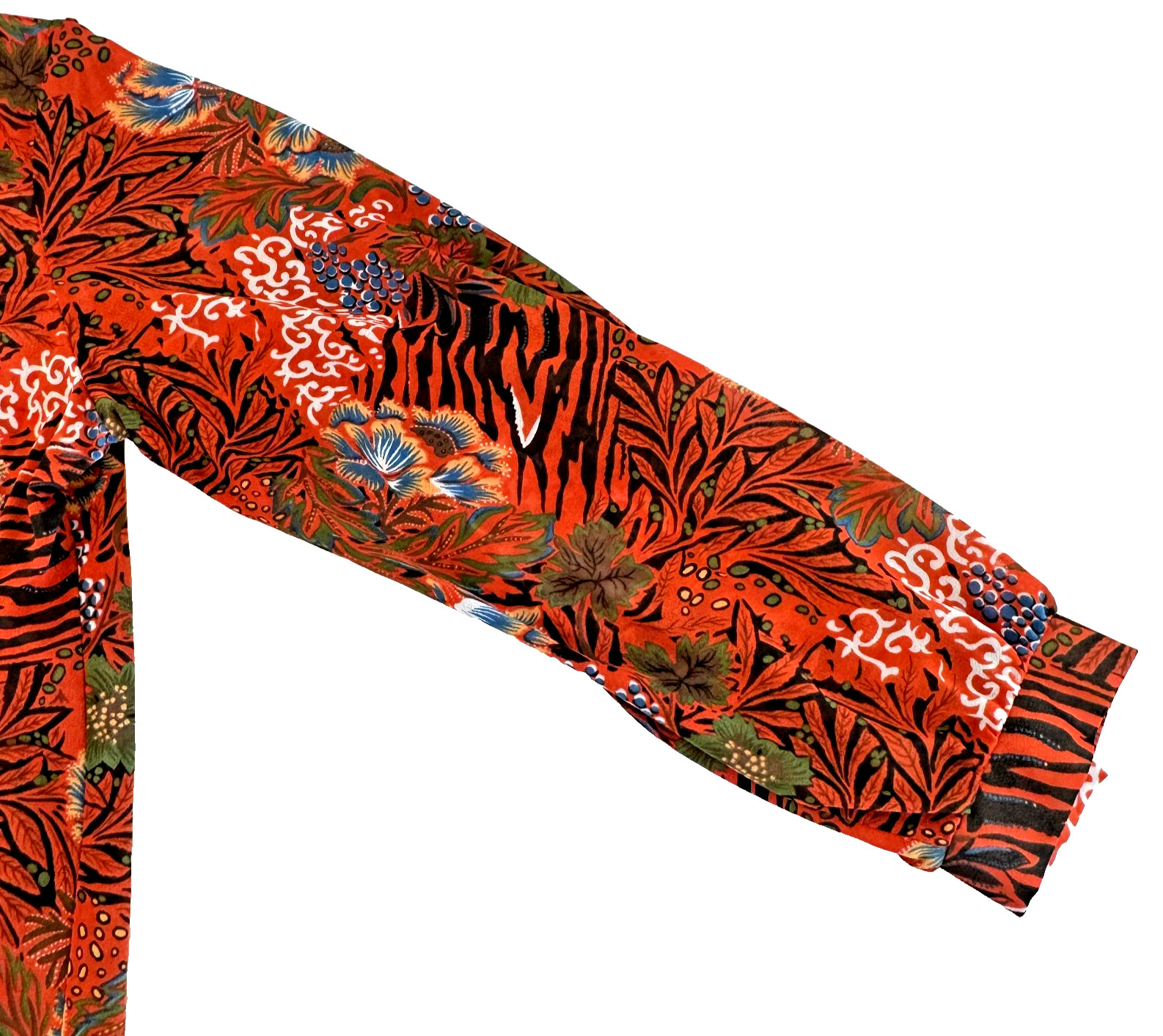 Vintage 70s Floral Psychedelic Blouse Top Orange Blue Women Size 44 See Through
