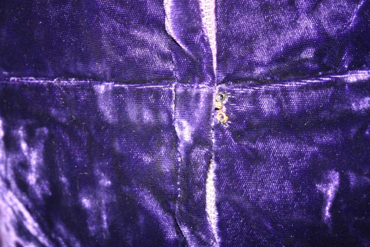 Vtg 60s XS-S Wide Leg Jumpsuit Purple Crushed Velvet PALAZZO PANTS Boho JUMPER