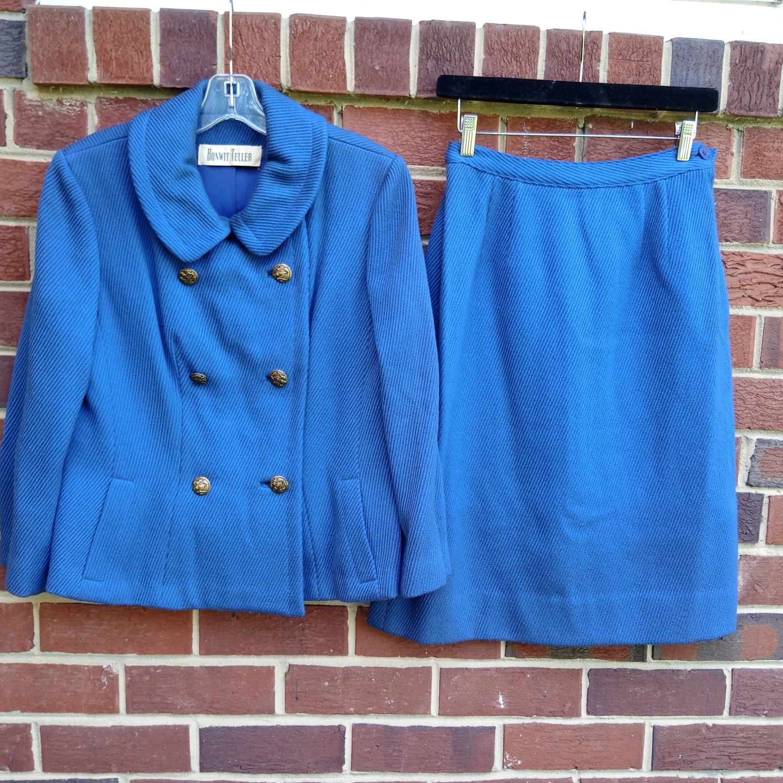 Vintage 50s 60s Bonwit Teller Cobalt Royal Blue Suit Brass Horse Buttons S M