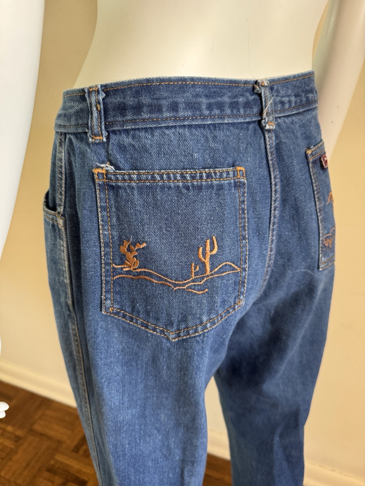 70s Vtg Jean Michele Paris Western Cowgirl Denim Jeans W 27 L 30 Embroidered