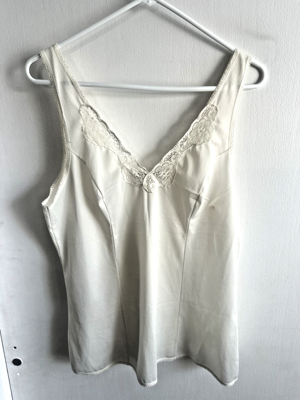 Vintage Tall Girl Ivory Lace Trim Camisole Tank Top Soft Feminine Minimalist XL