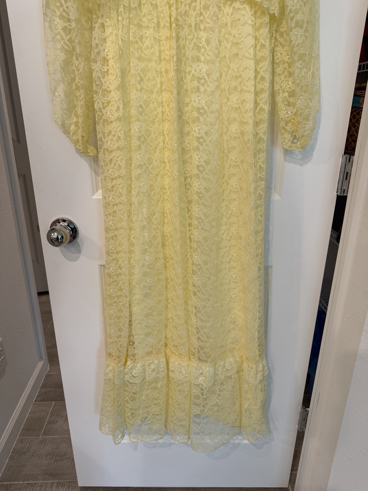 Women’s Vtg Yellow Maxi Dress Lace 2 Piece Set Size XS 70’s Prairie Croquette