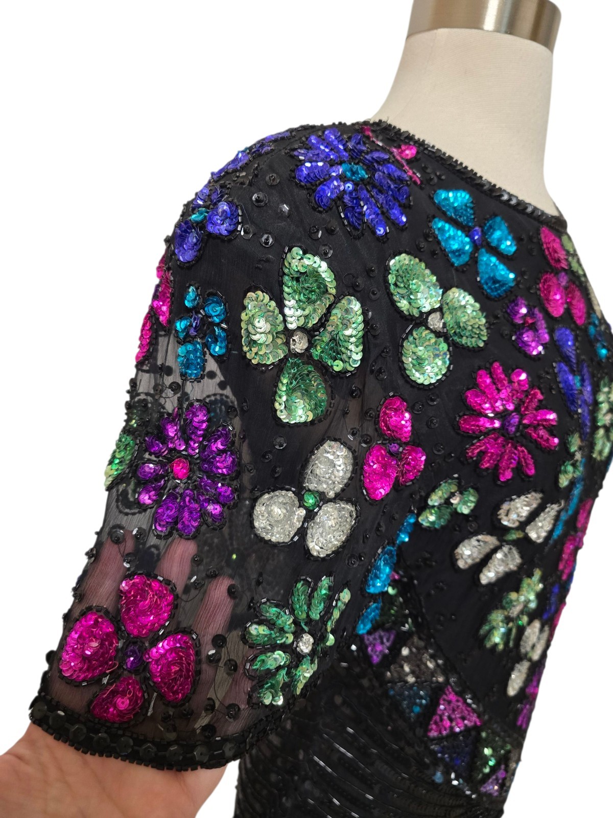 Vintage 90s Fully Sequin Dress Womens Size Medium Black Formal Party Sweelo