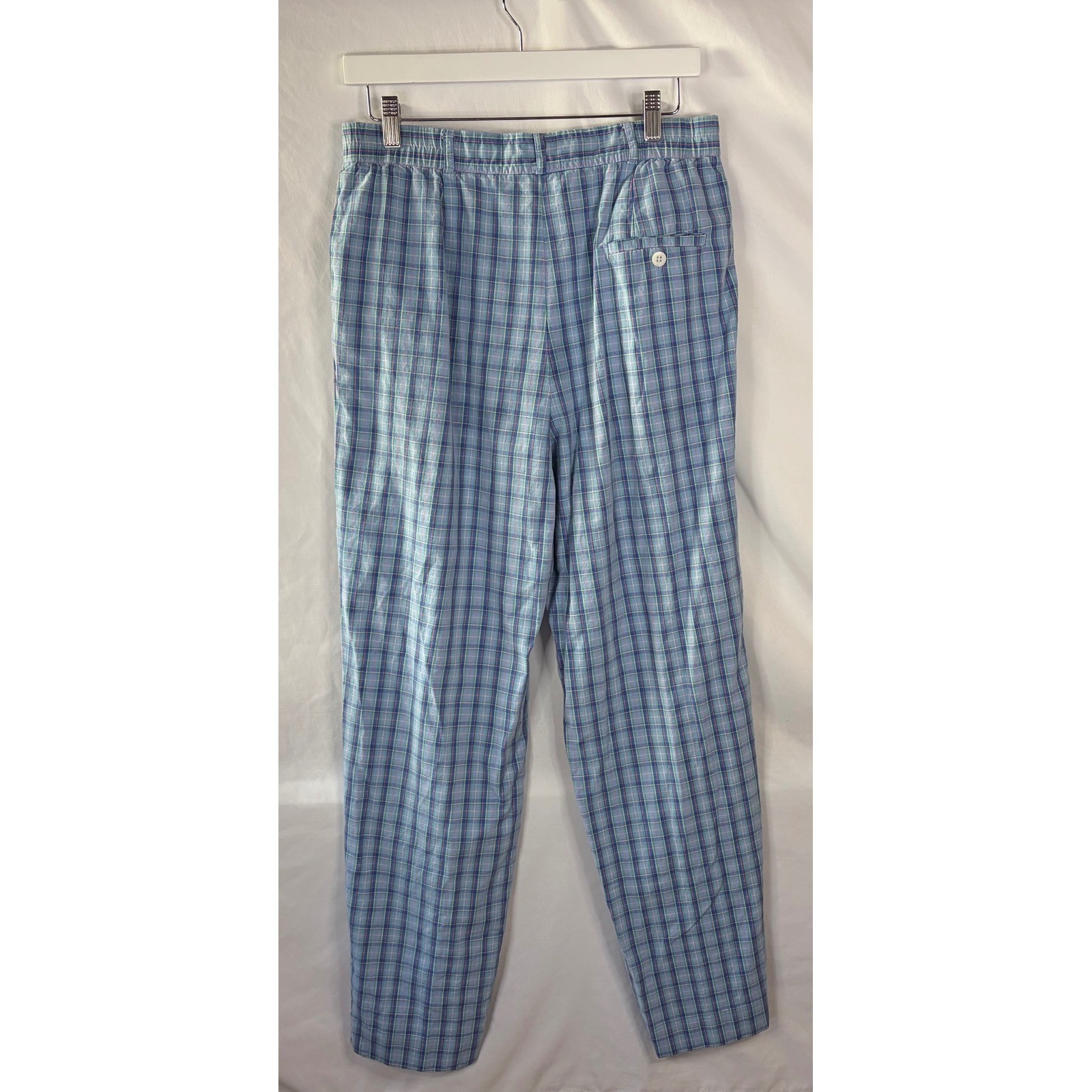 David Brooks Vintage Plaid Pleated Pants Blue Green High Waist Tapered Size 12