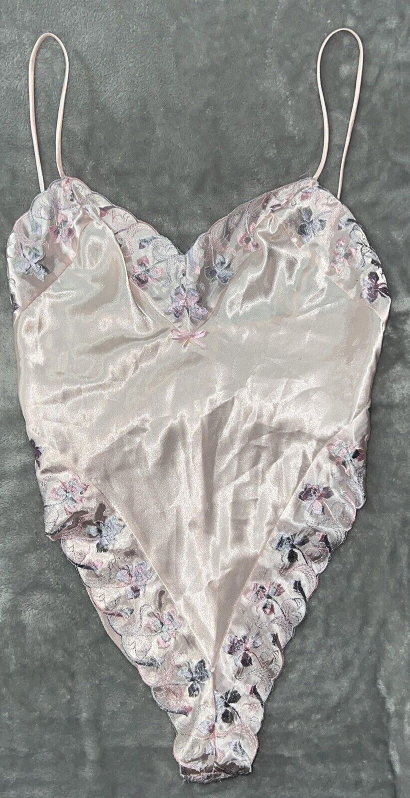 Shirley Of Hollywood Vintage 80s Lingerie Satin Flower Embroider 1 Pc USA Made
