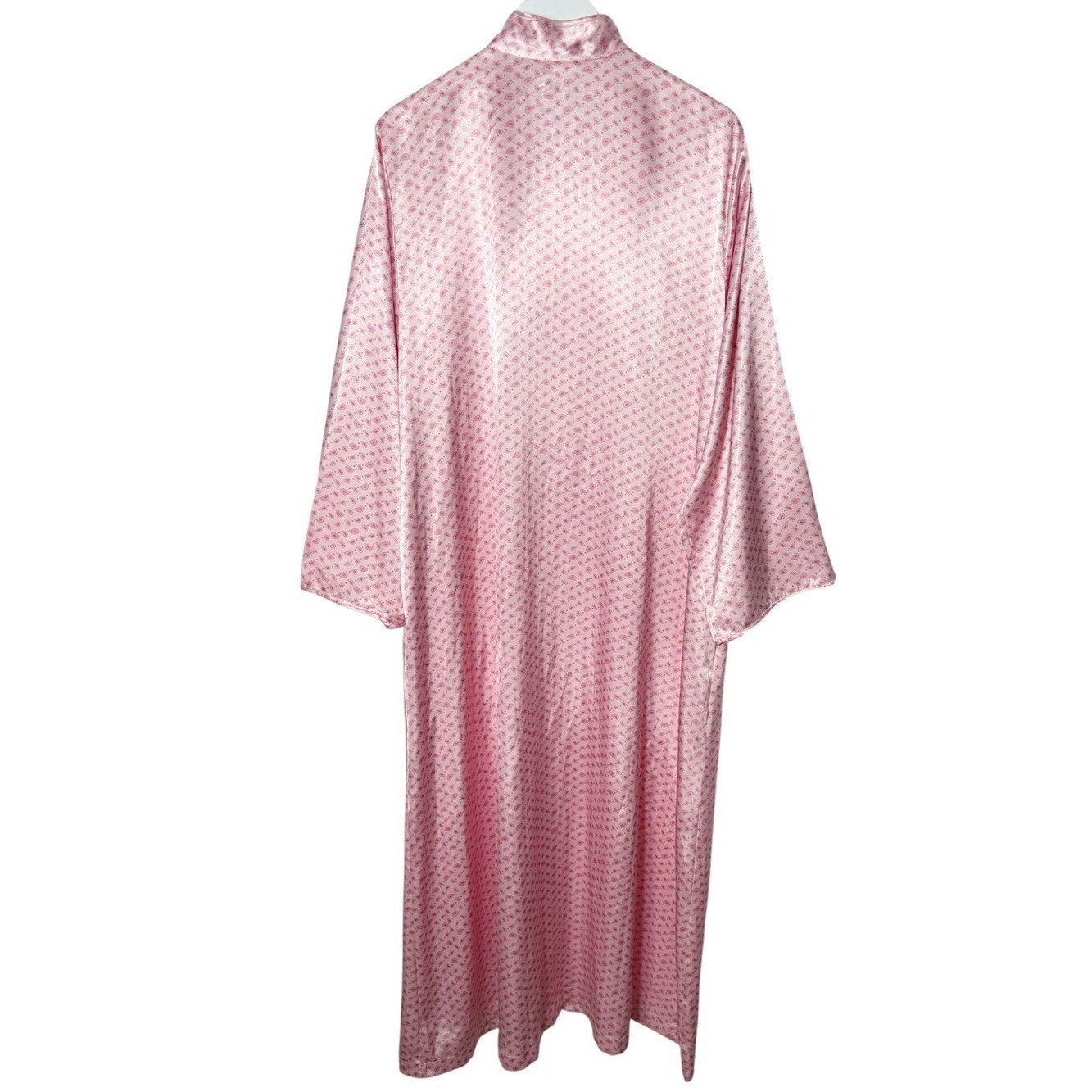 Vintage Natori Pink Satin Caftan Robe Lounge Dress Floral Tassel Size XL