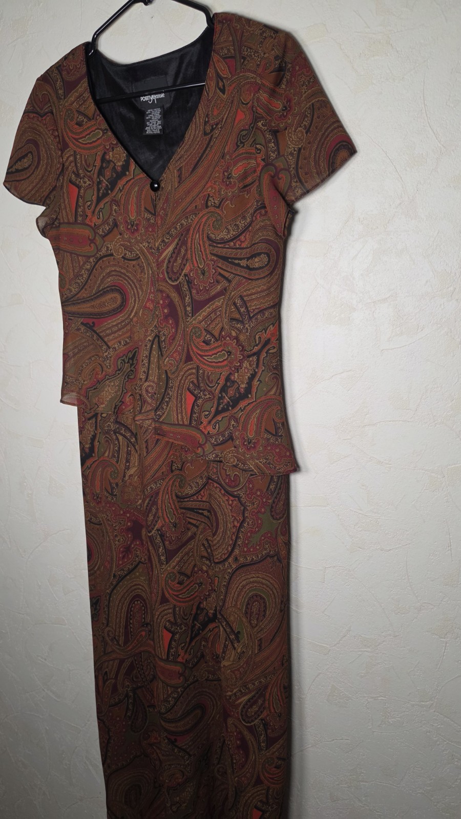 Vtg 90s Positive Attitude Earthy Paisley Whimsigoth Short sleeve Maxi Dress 12
