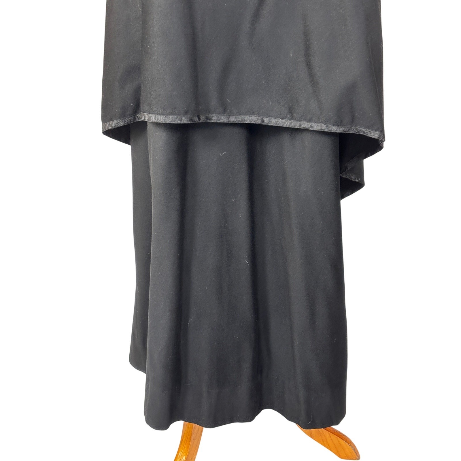 Antique Edwardian Black Wool Mourning Walking Skirt Jet Beads Tassels Tiered