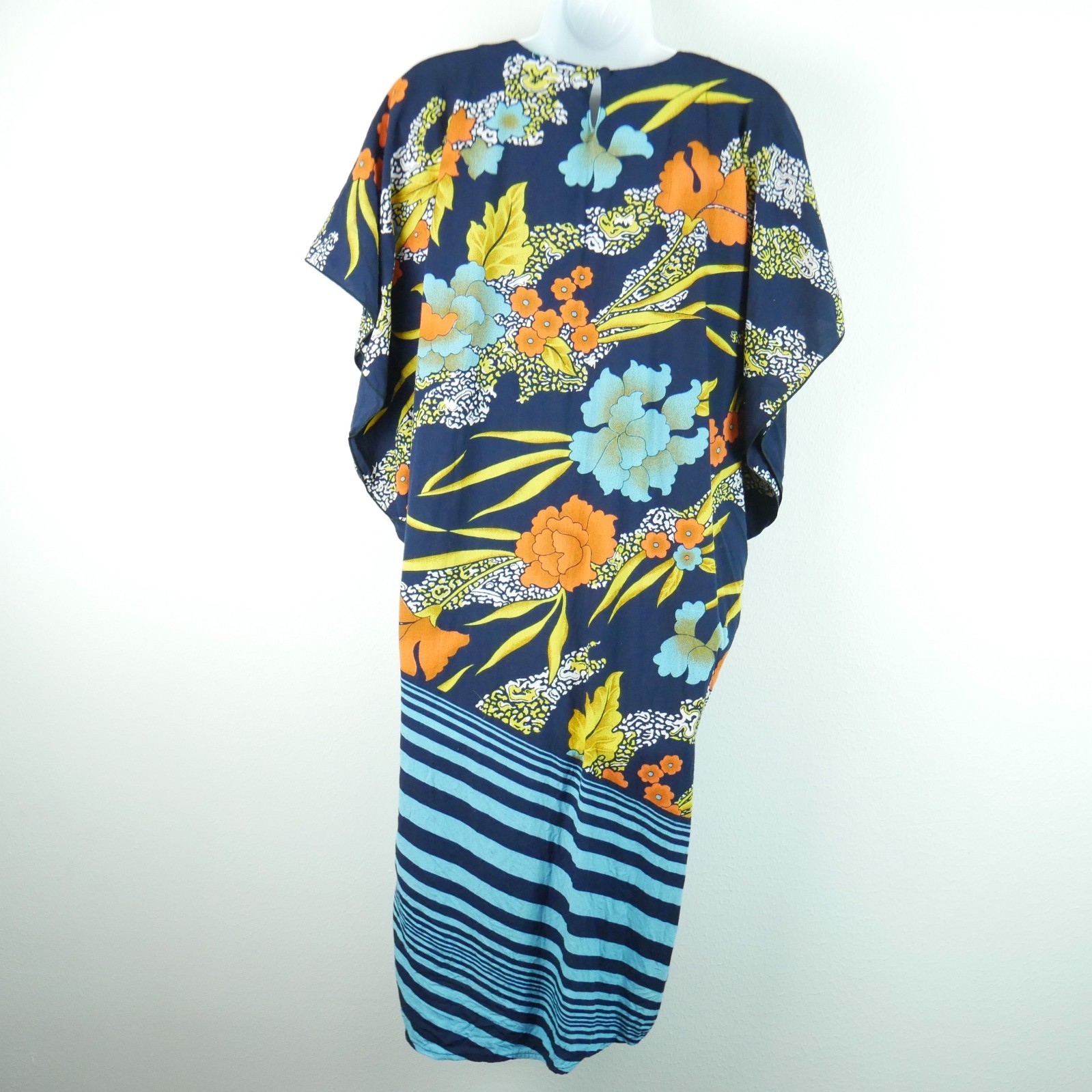Vintage Batik Kaftan Beach Cover Resort Dress Tropical Floral Vacation One Size