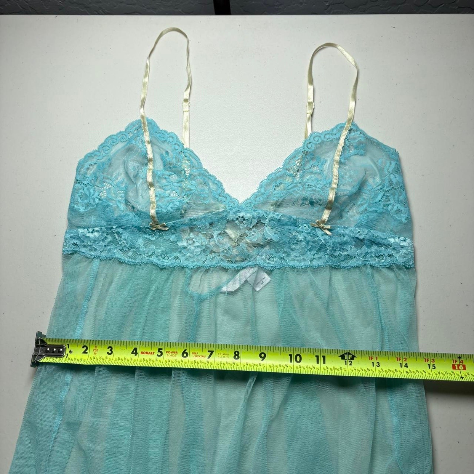 Y2K Victoria’s Secret Aqua Blue Sheer Lace Babydoll Chemise