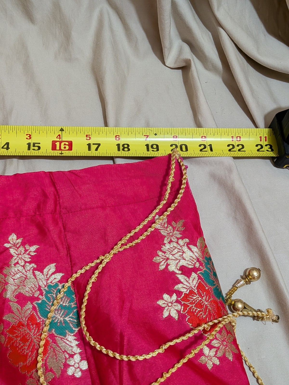 Vintage Indian Gota Patti Lehenga Skirt Pink Green Gold Embroidered Maxi Skirt