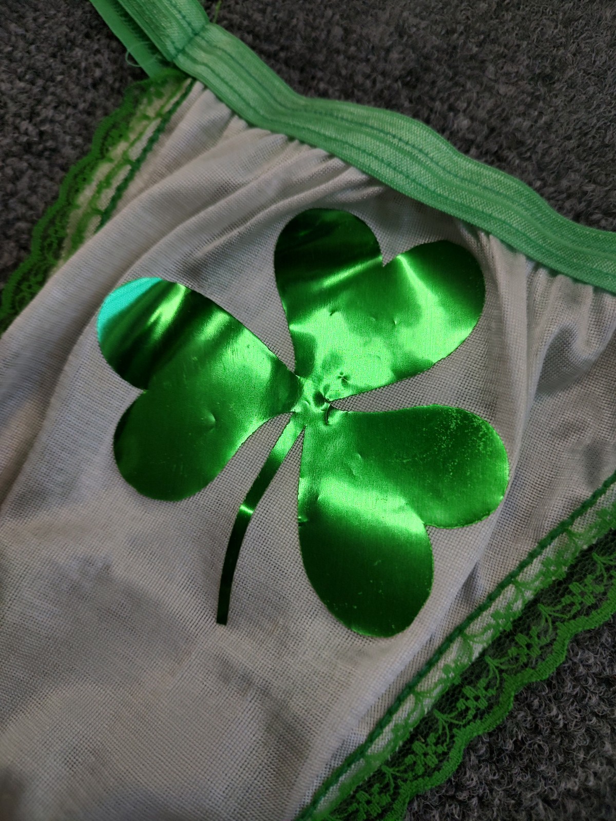 80’s Vintage Panties St Patrick’s Day Shamrock Tanga Thong Back Nylon Retro M/L