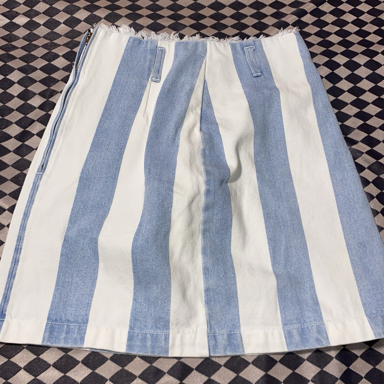 Vintage Nuovo County Seat Striped Denim Mini Skirt Blue White Wrap Front 5/6