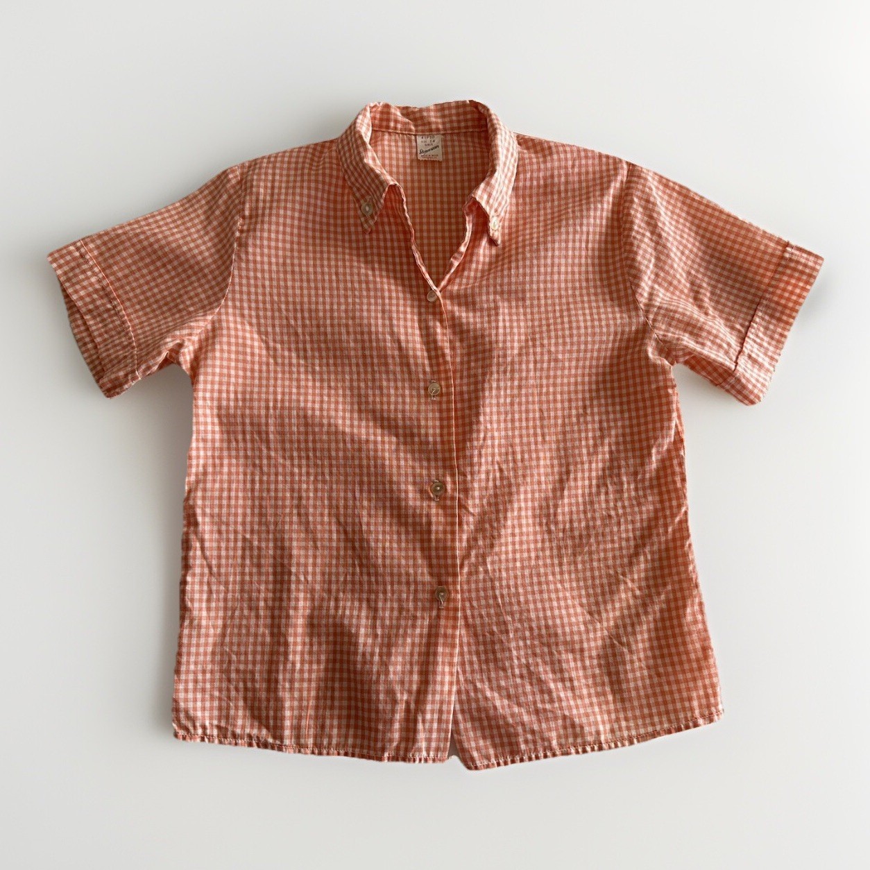 1950s Stoneswear Peach Gingham Cotton Blouse Top Shirt Western Workwear Farm VTG