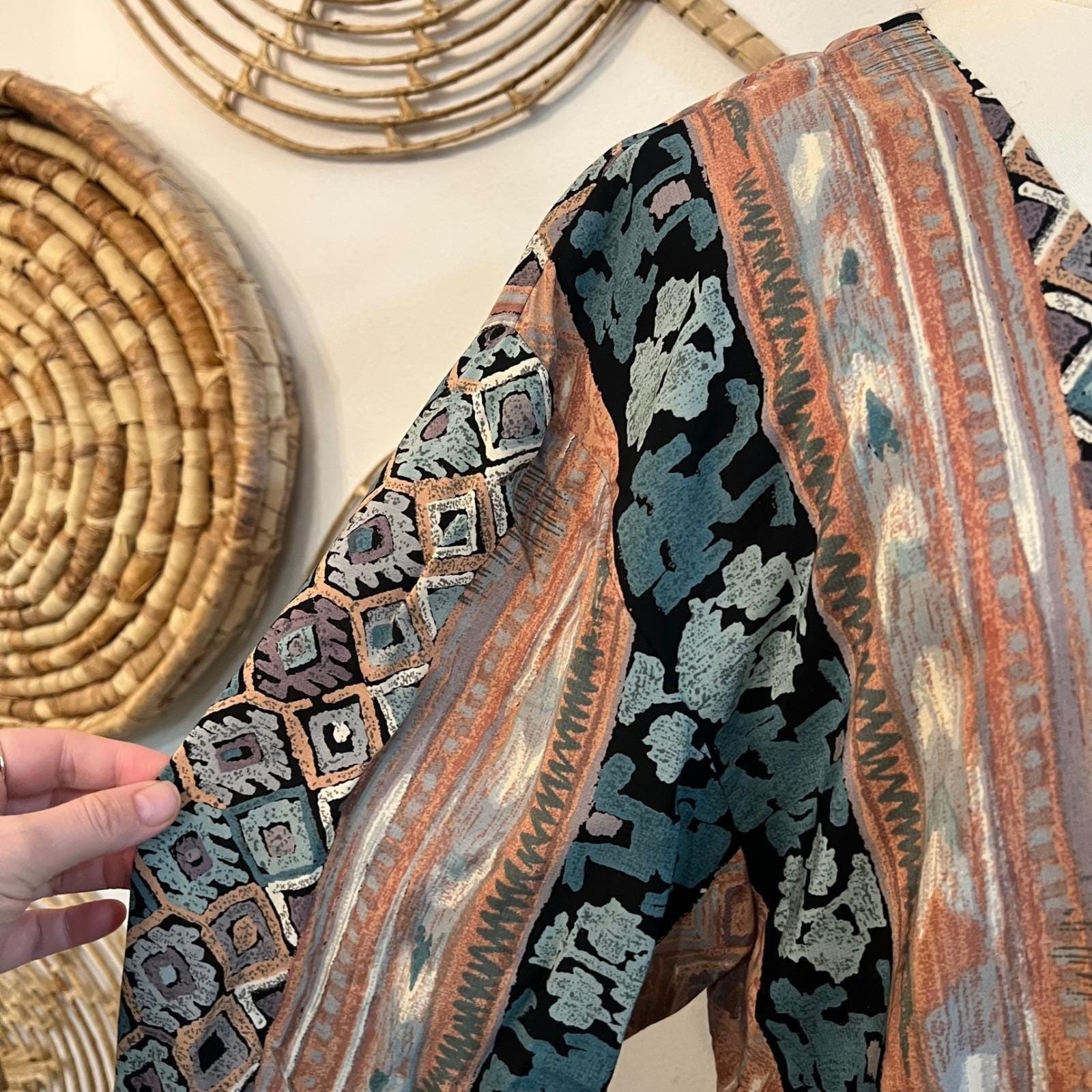 Vintage Rialto California Ethnic Print Longline Blouse Western Boho Large