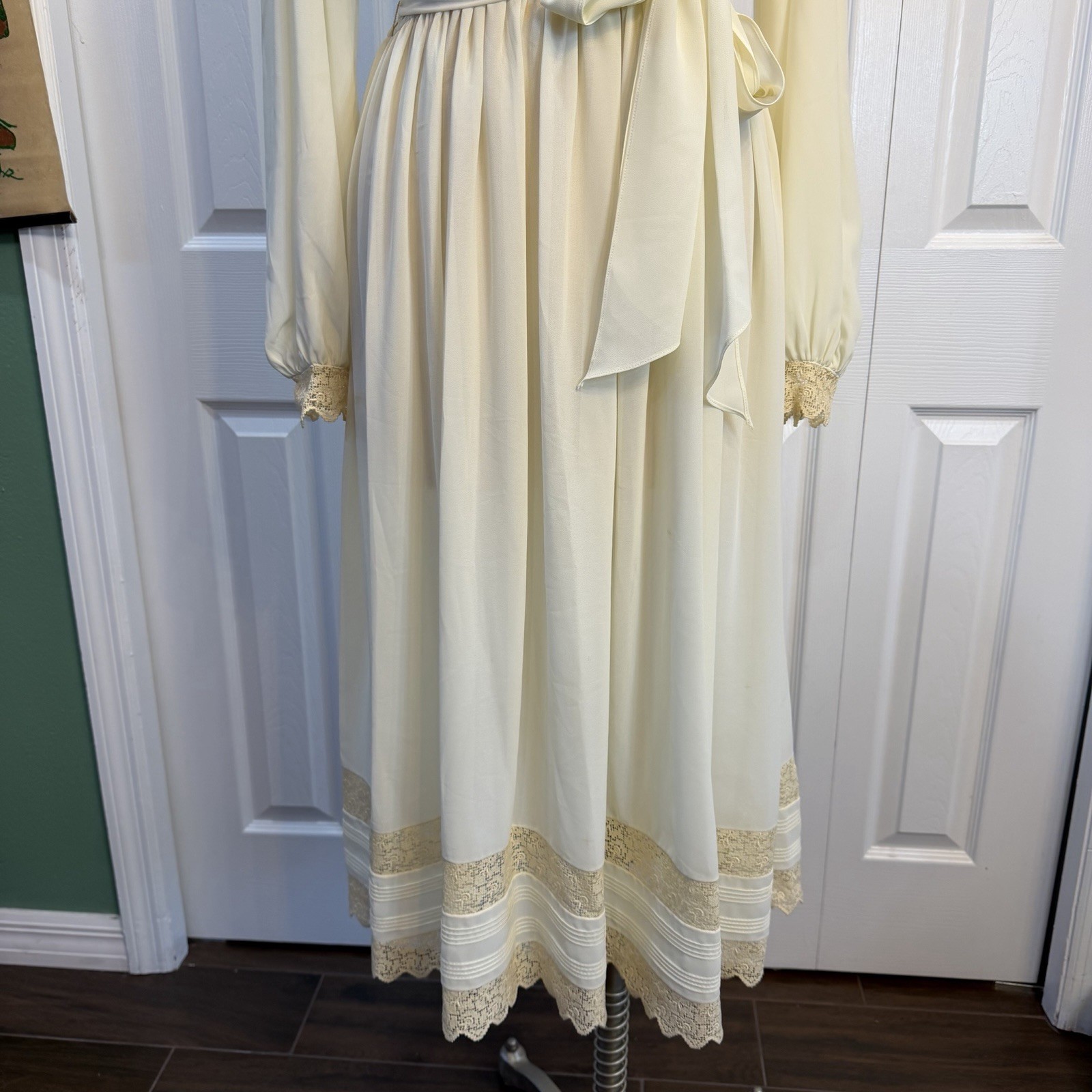 Vintage 70s Bonnie Strauss Dress Medium Lace Sheer Victorian Cottage Prairie 80s
