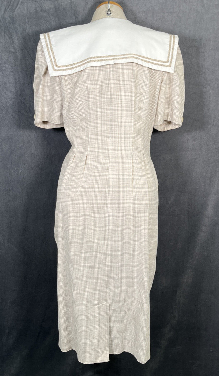 Vintage Sharon Young Button Up Plaid Dress No Size Retro Big Collar Charity