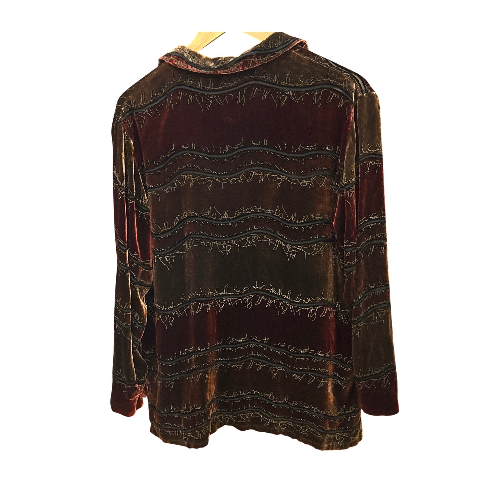 90s Chicos Design Silk Velvet Button Down Whimsigoth Art to Wear Shirt Burgundy