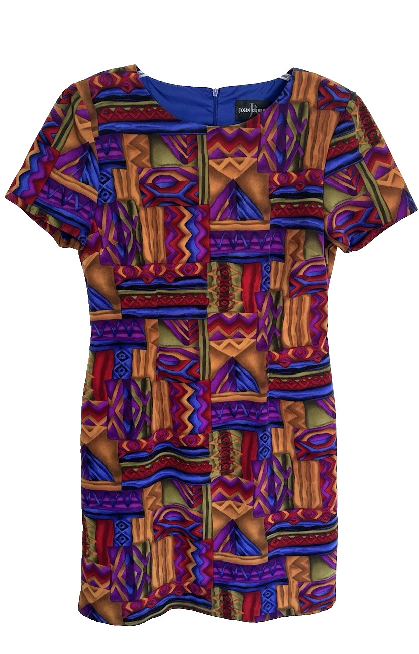 Vtg John Roberts Career Dress Abstract Shift Dress Women 10 Art to Wear Business