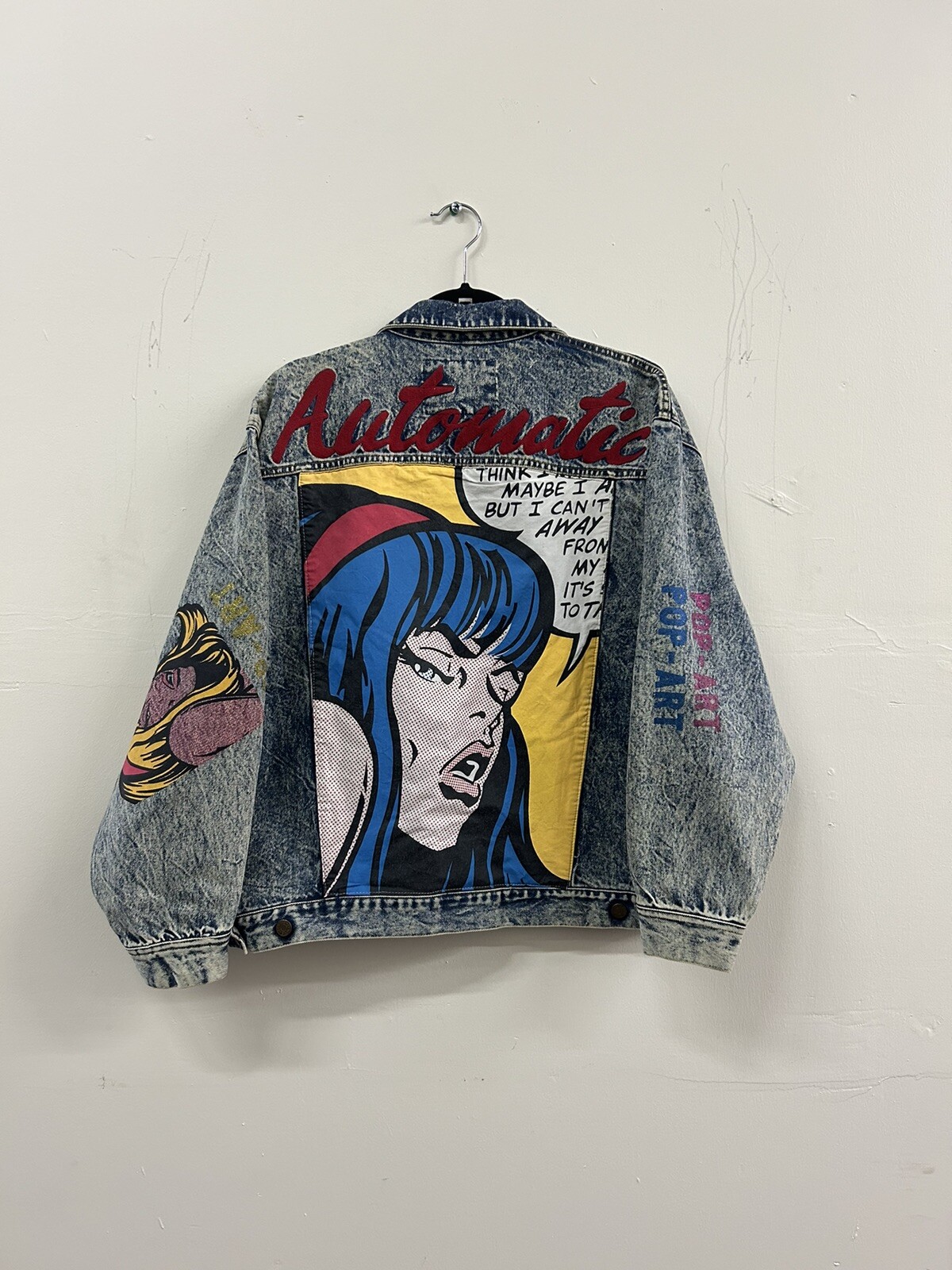 Vtg 1980s Hysteric by Et Vous Acid Wash Denim Jean Jacket Pop Art Glitter Large