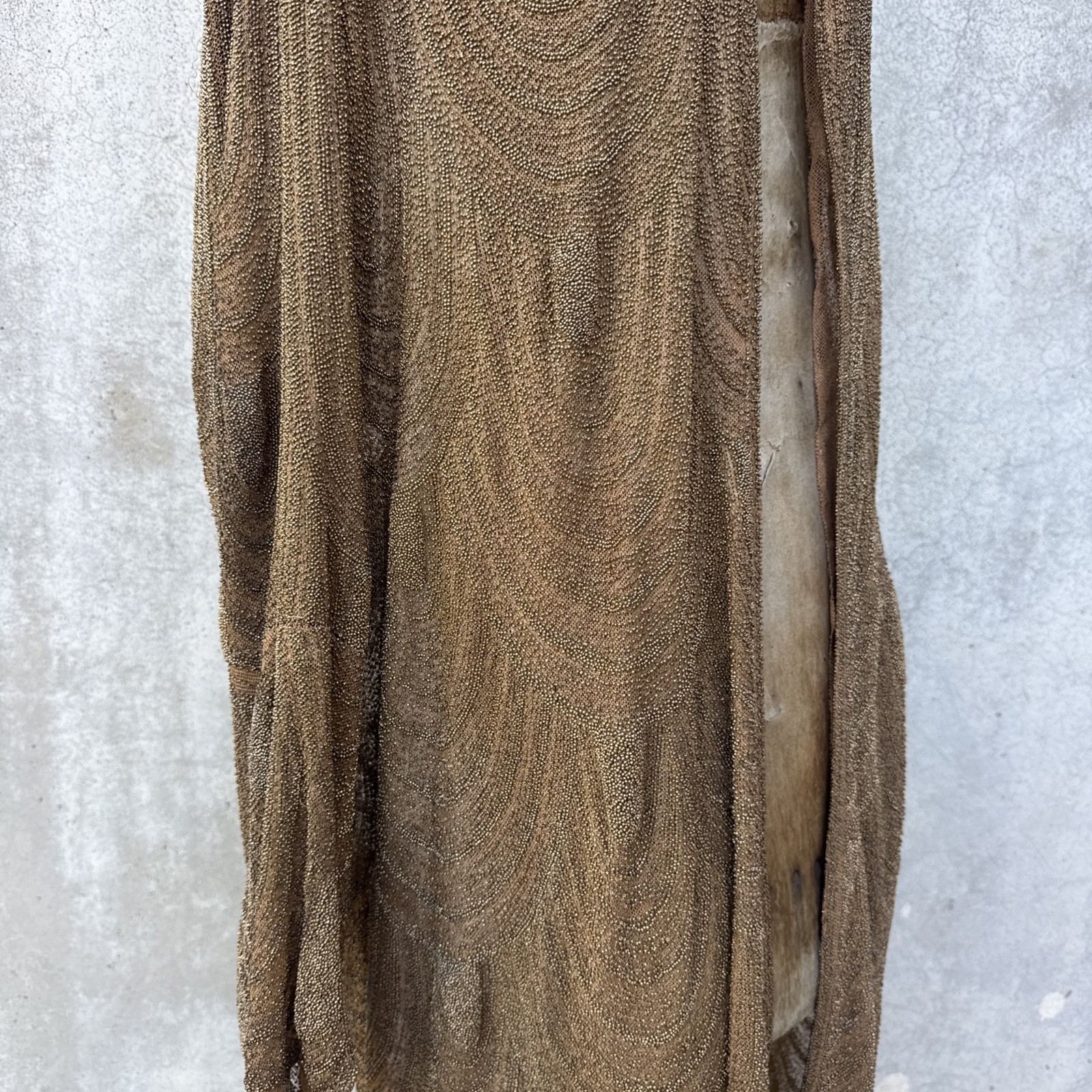 Antique 1920s Completely Beaded Gold Coat Scalloped Hem Art Deco Net Vintage