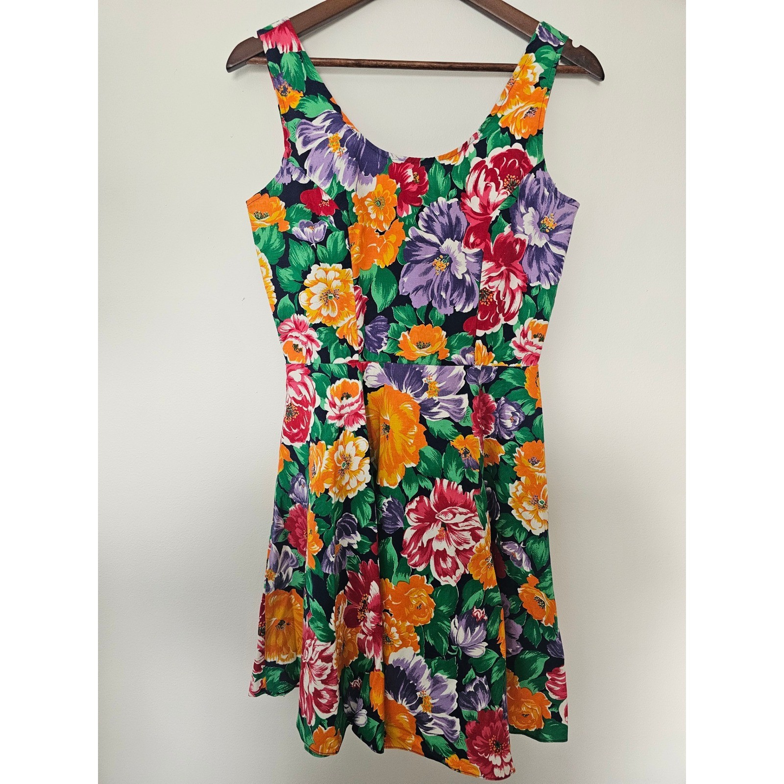 Vintage 90 Steppin Out Floral Fit Flare Dress Women 9 Multicolor Sleeveless Mini