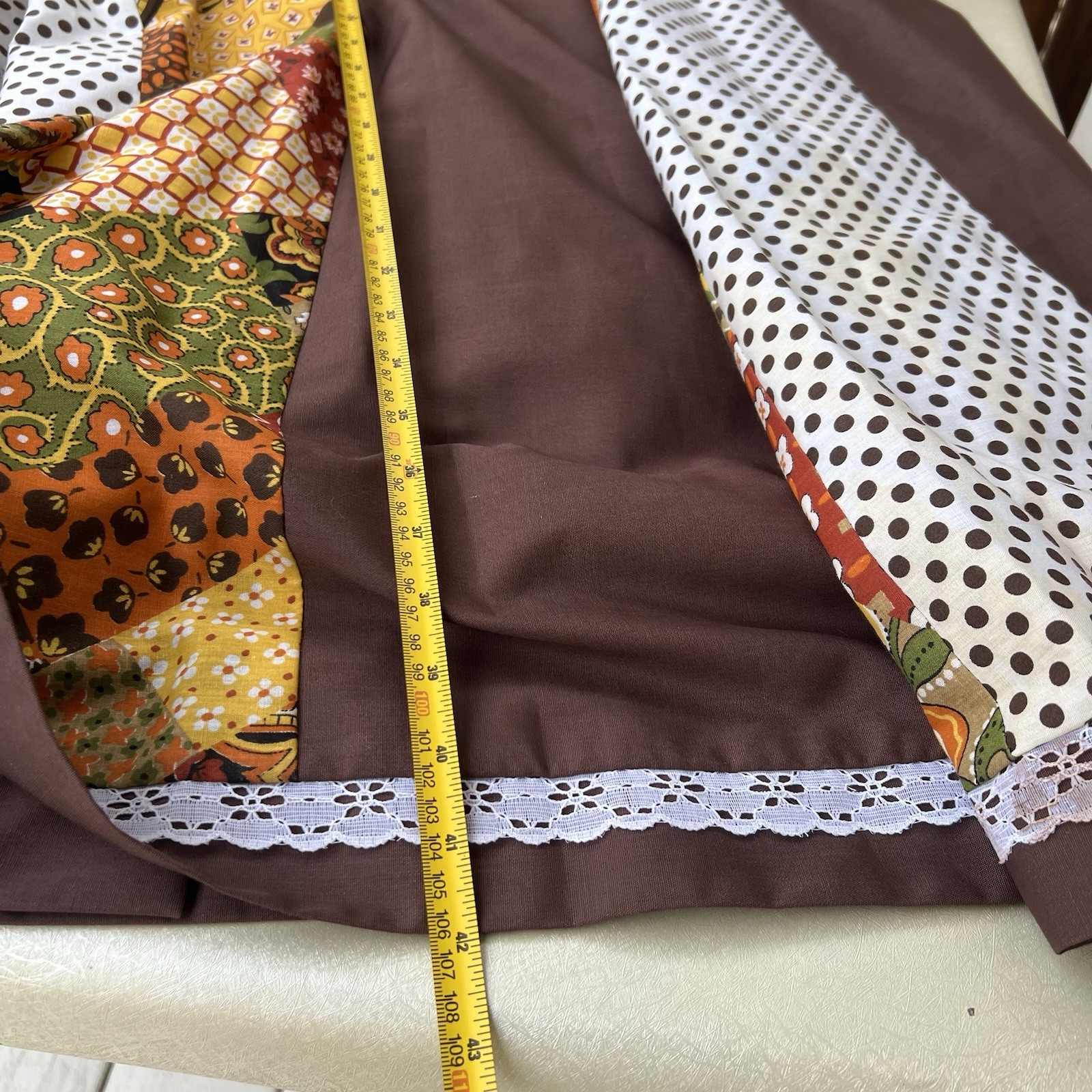 Vintage 70s Patchwork Maxi Skirt with Brown and Orange Tones Size Small