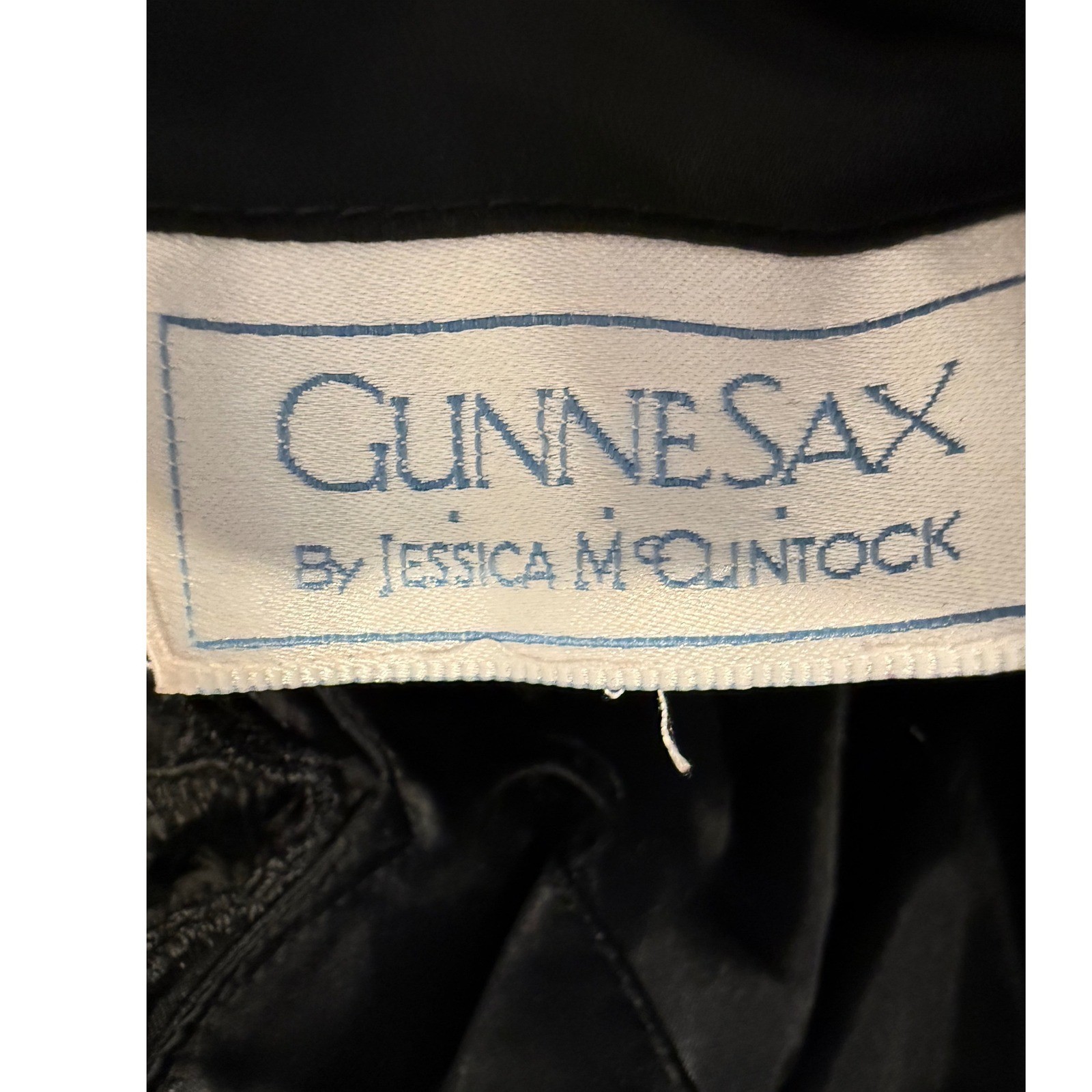 Vintage 80s Gunne Sax Jessica McClintock Black Sequin Lace Strapless Bow Dress