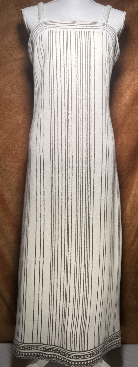 1970’s Vintage Miss Shaheen Maxi Dress Ivory Brown Bohemian Tiki