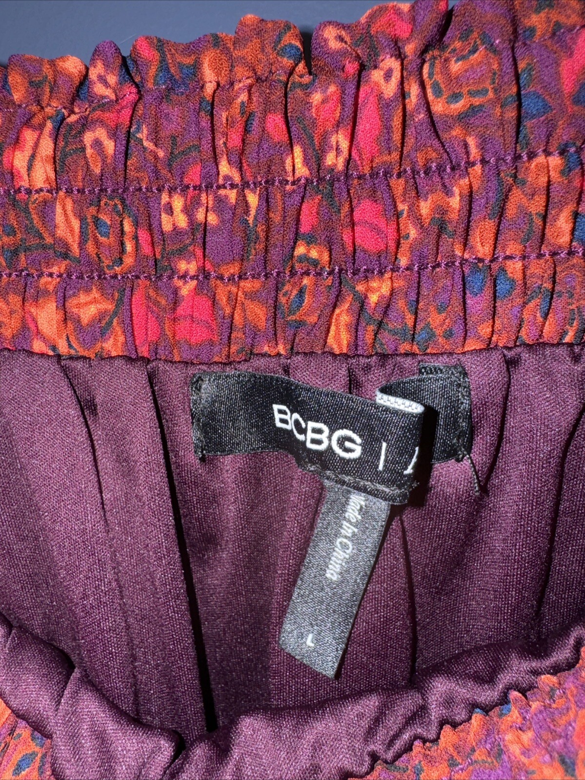 Womens Large Ruffle Skirt, Short, Lined, Paris, Wine Floral BCBG NWT 30” X 18”