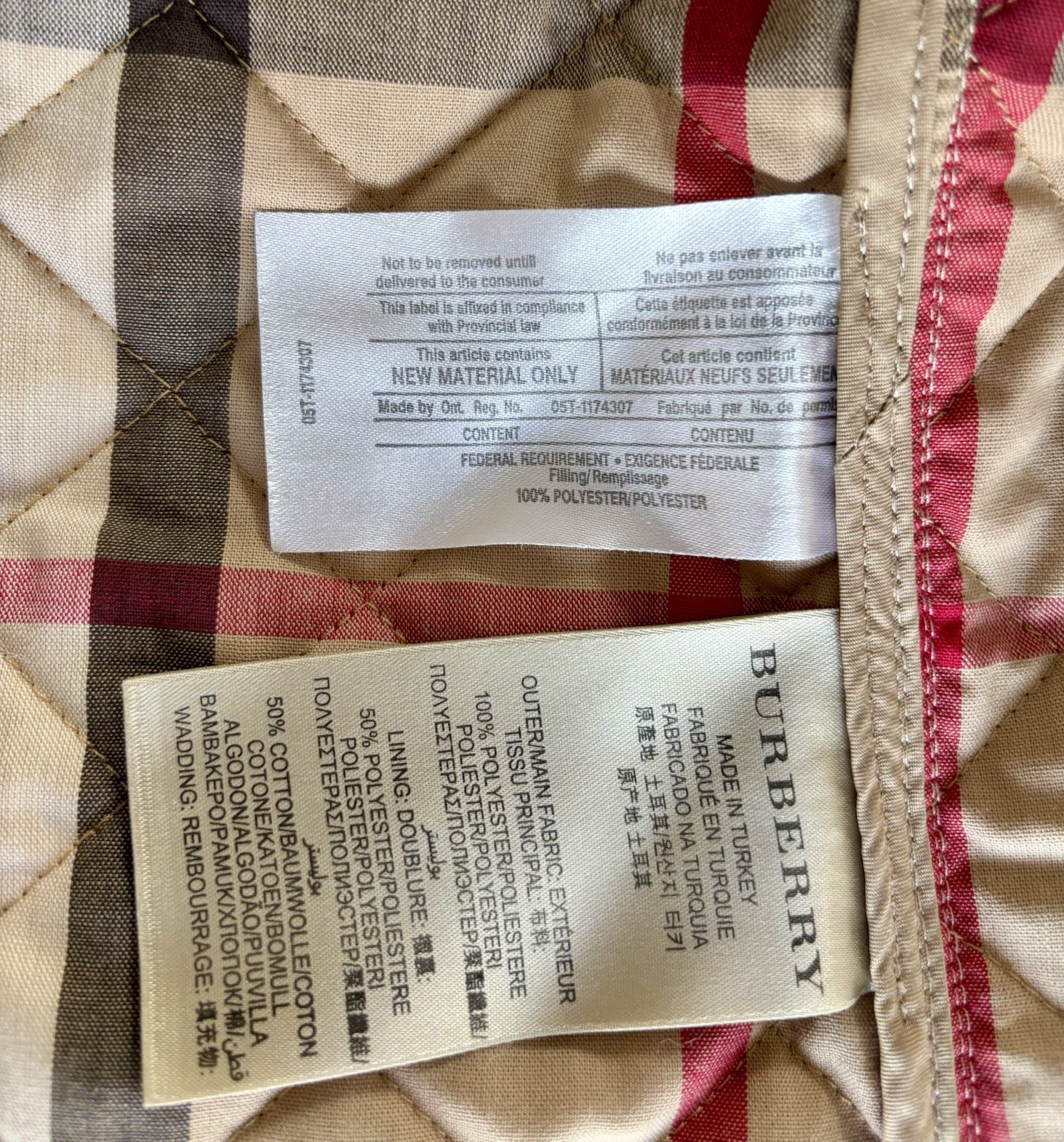 Burberry Brit Tan Quilted Jacket Size PS Vintage Plaid Logo on Buttons