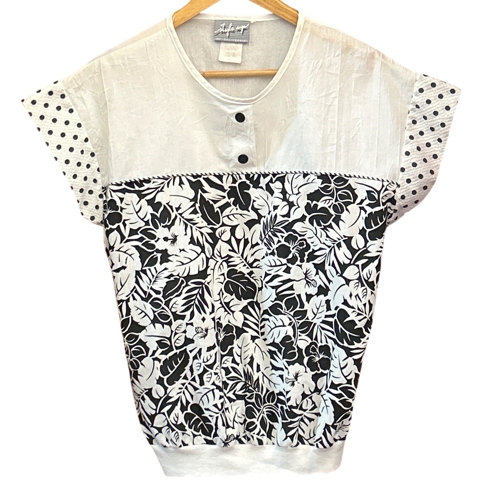 Vintage 90 Style Up Of California Top Tropical Polka Dot Mod Retro Floral Kitsch