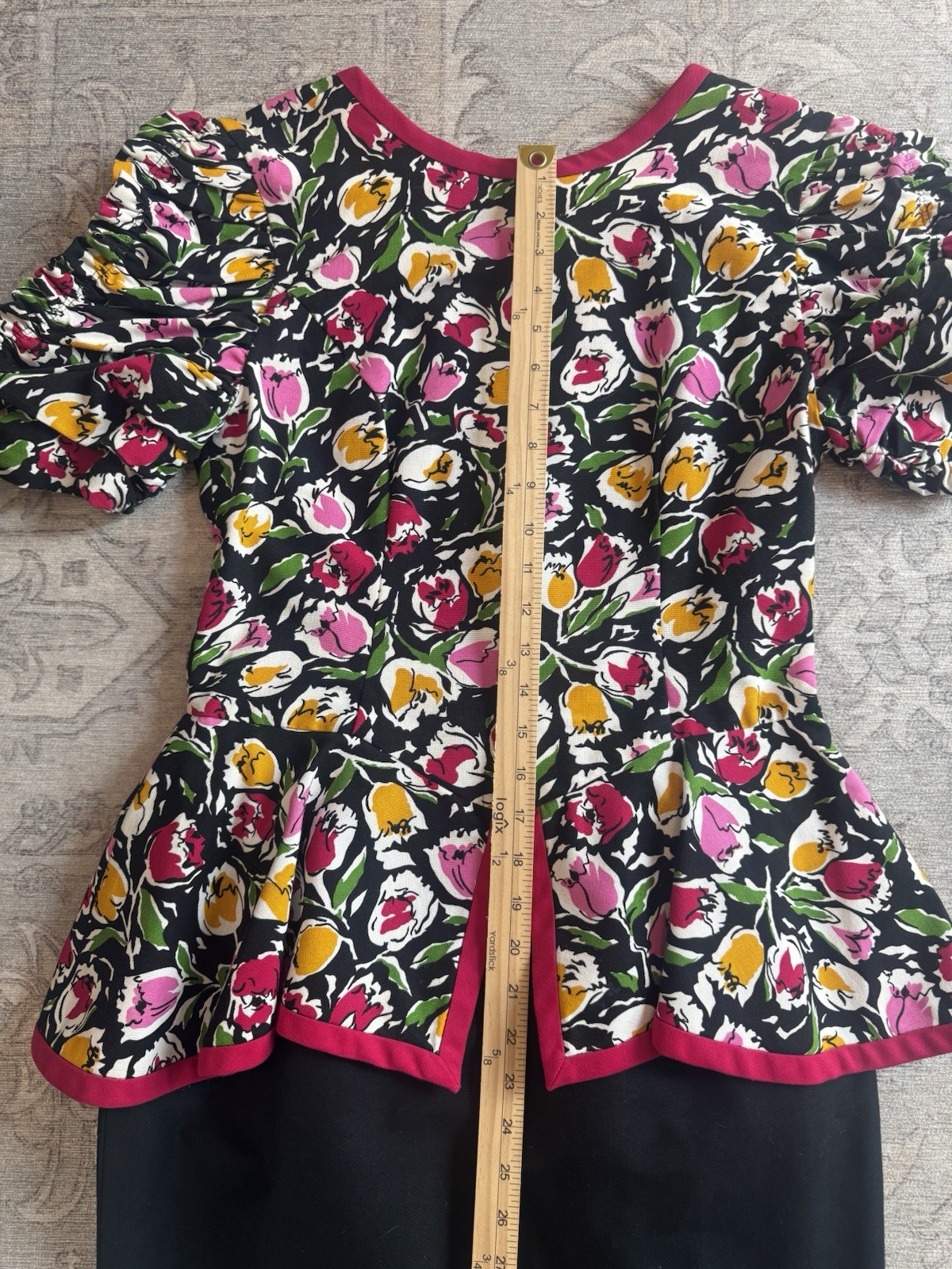 VTG Donna Morgan Non Stop 9/10 Multicolored Peplum Floral Bodice Combo Dress Y2K