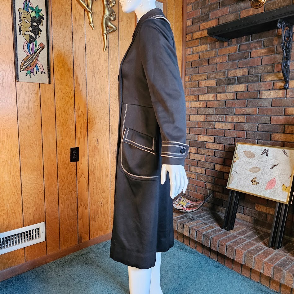 Vtg 60s Mod Youthquake Topstitch Black & White Trench Winter Quilted Rain Coat M
