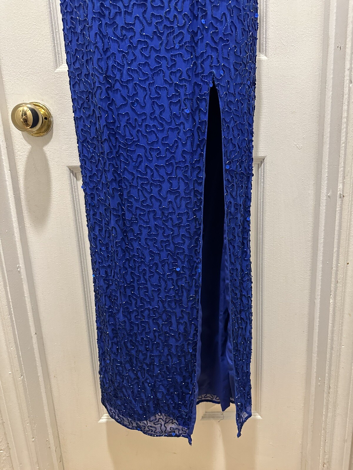 Gorg Vintage Andretta Donatello 100% Silk Fully Beaded Blue Gown/Dress Size XS