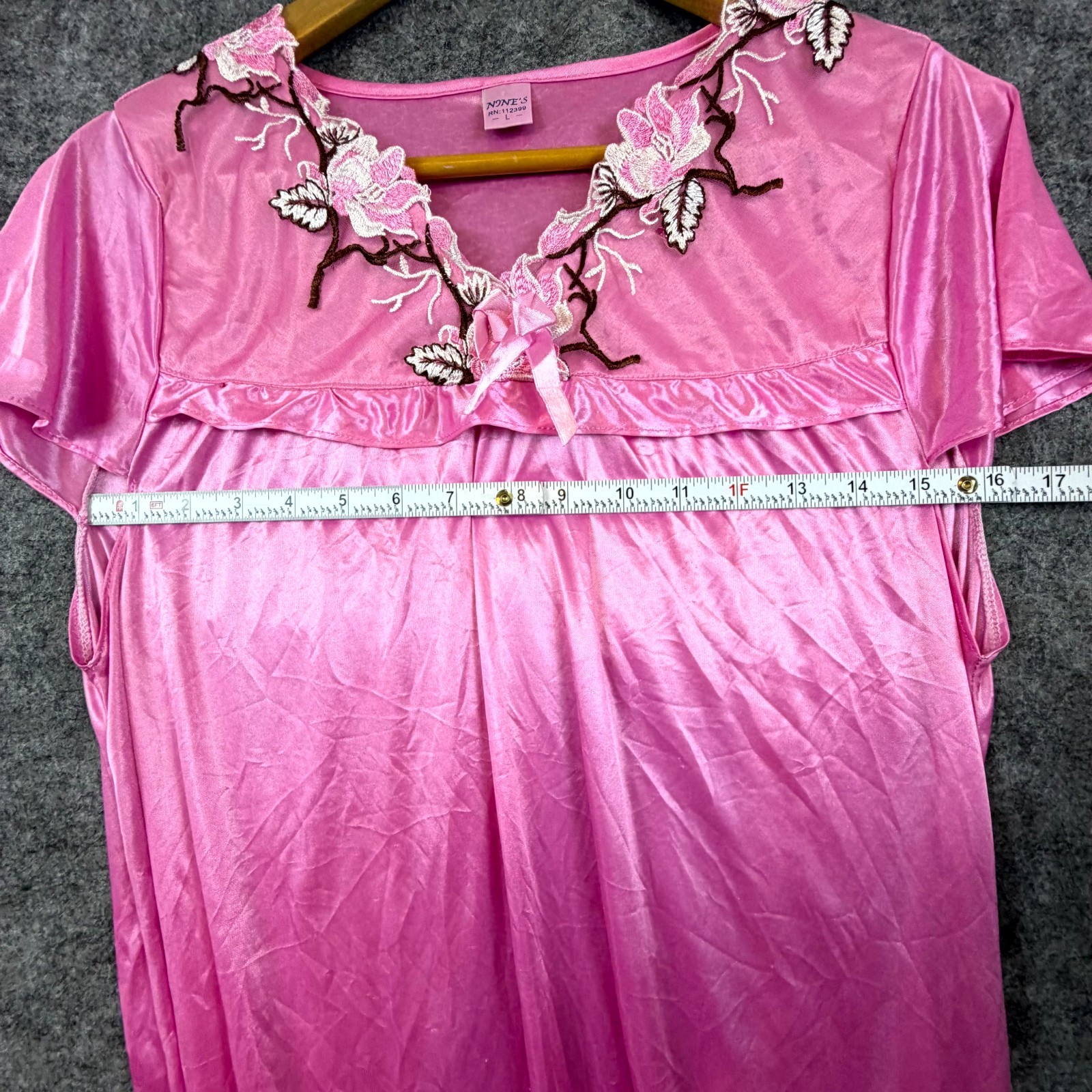 Vintage Nine’s Nightgown Womens Large Pink Satin Embroidered Lace Grandma Sexy