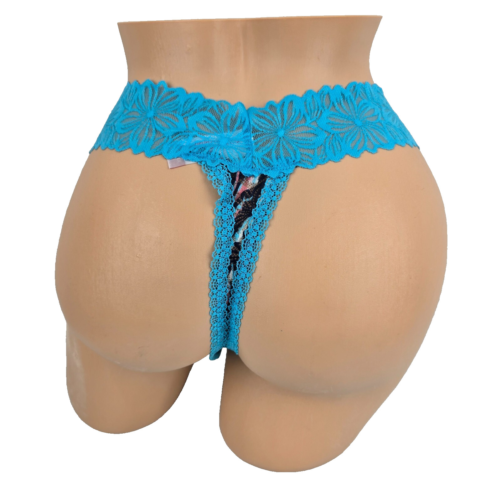 NWT No Boundaries NOBO Aqua Black Pink Zebra Lace V Thong Panties Size 2XL