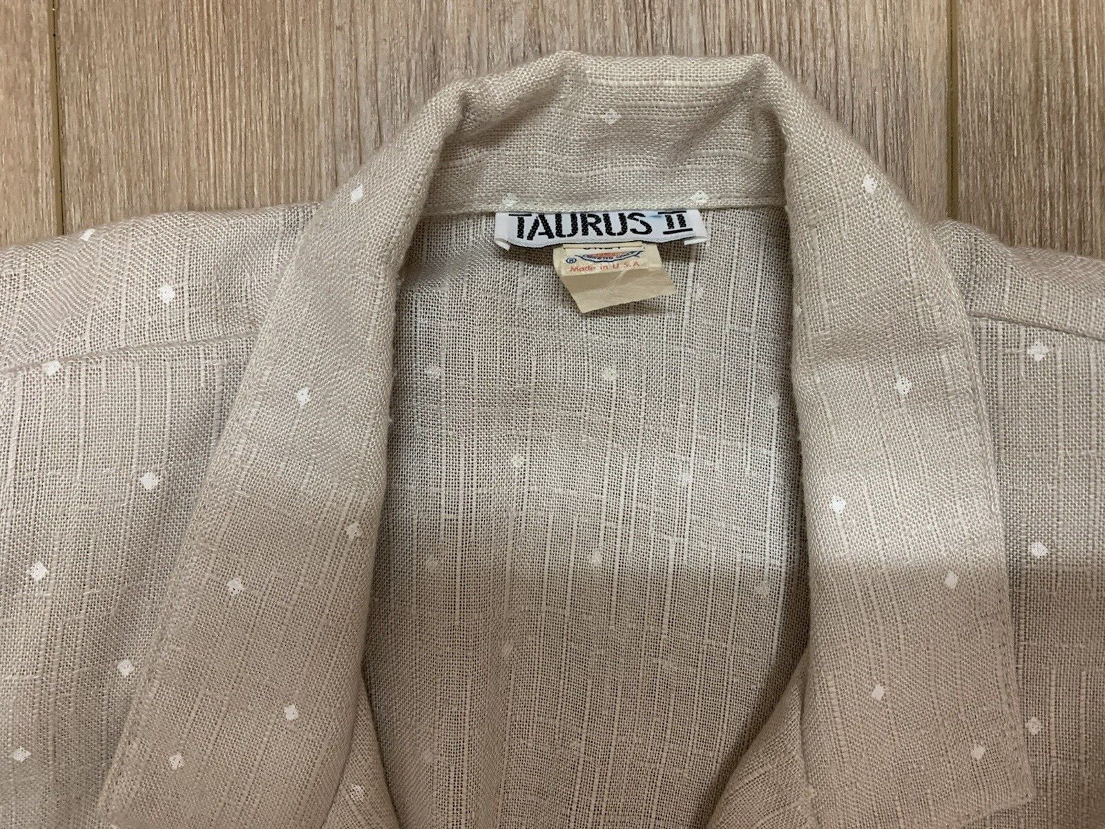 TAURUS II DRESS 10 VINTAGE TAN WHITE SHORT SLEEVE 1960-70’S UNION LABEL CAREER
