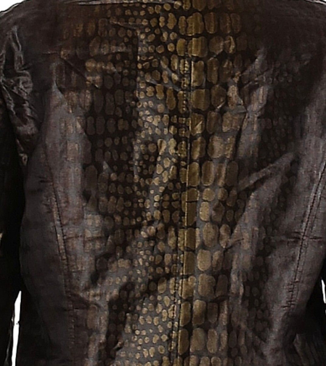 Carlisle Olive Green Brown Reptile Print Jacket Shiny Sz L VTG 90s