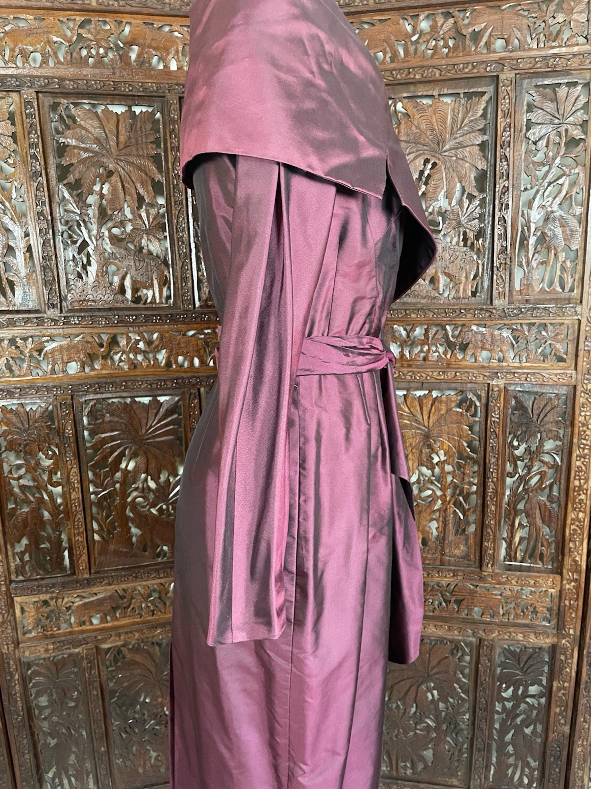 Vtg 1990s Catherine Regehr Dress Burgundy Silk Taffeta Evening Formal Dress Sz S